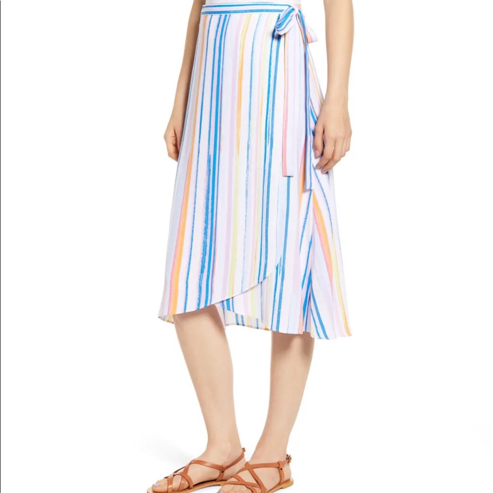 BP Stripe MIDI Wrap Skirt Blue Drift Summer Stripe